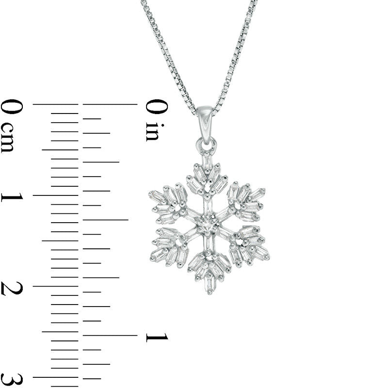 0.25 CT. T.W. Baguette and Round Natural Diamond Snowflake Pendant in Sterling Silver