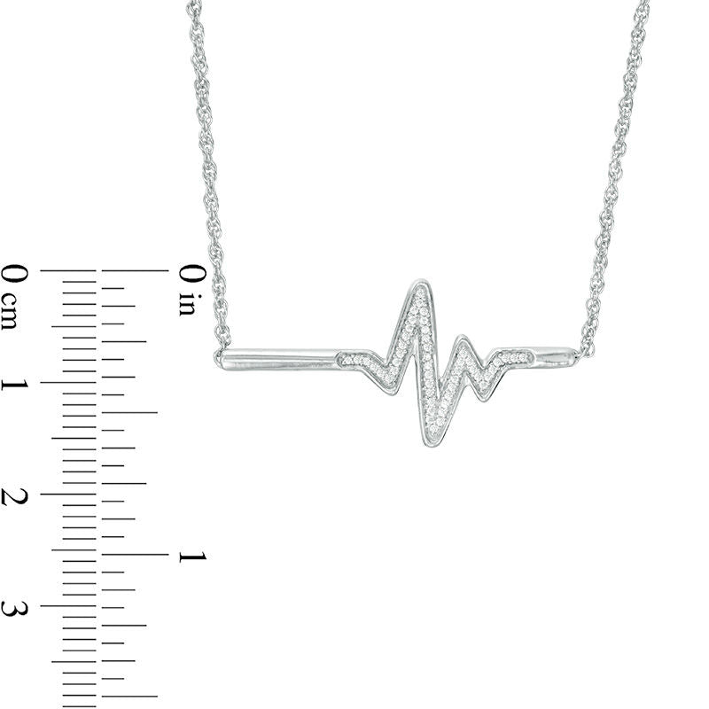 0.1 CT. T.W. Natural Diamond Heartbeat Bar Necklace in Sterling Silver - 16.7"