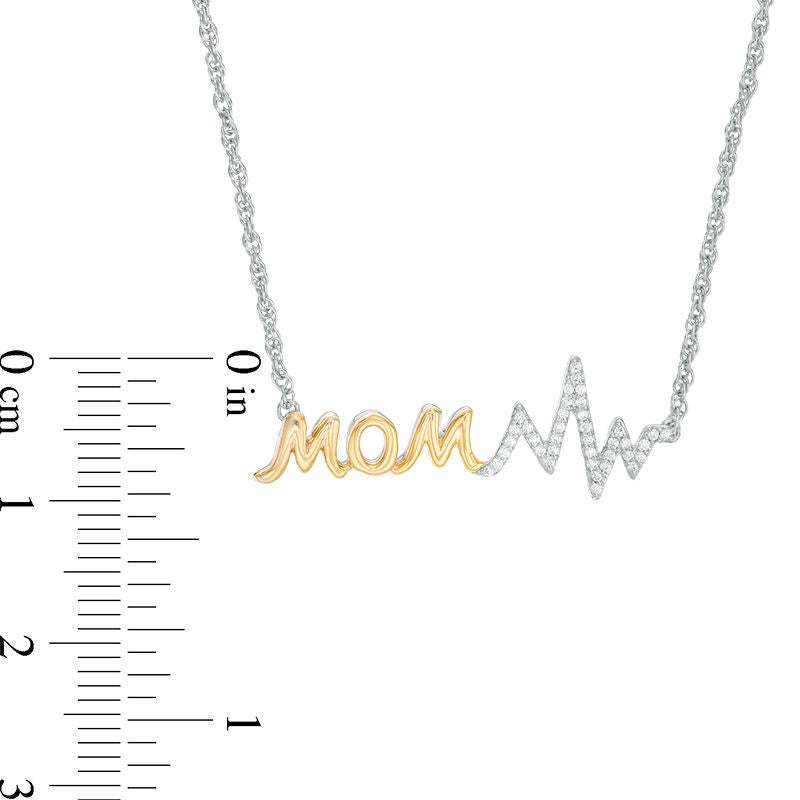 0.1 CT. T.W. Natural Diamond "MOM" Heartbeat Necklace in Sterling Silver and 10K Yellow Gold - 16.85"