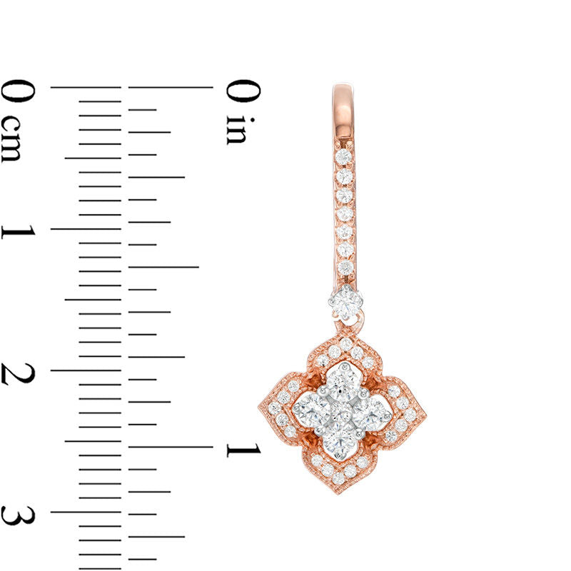 0.75 CT. T.W. Quad Diamond Quatrefoil Frame Vintage-Style Beaded Drop Earrings in 10K Rose Gold