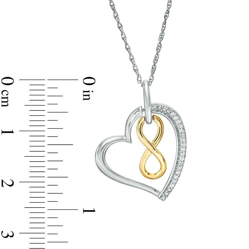 0.05 CT. T.W. Natural Diamond Looped Infinity Tilted Heart Pendant in Sterling Silver and 10K Yellow Gold