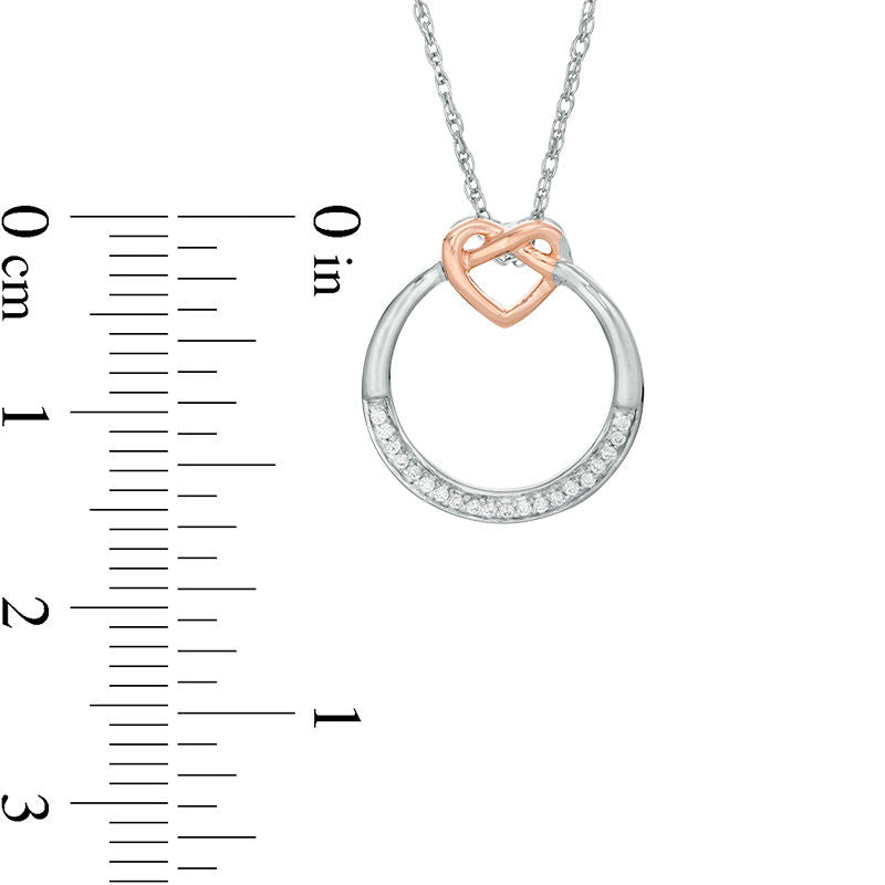 0.05 CT. T.W. Natural Diamond Open Circle Heart Knot Pendant in Sterling Silver and 10K Rose Gold