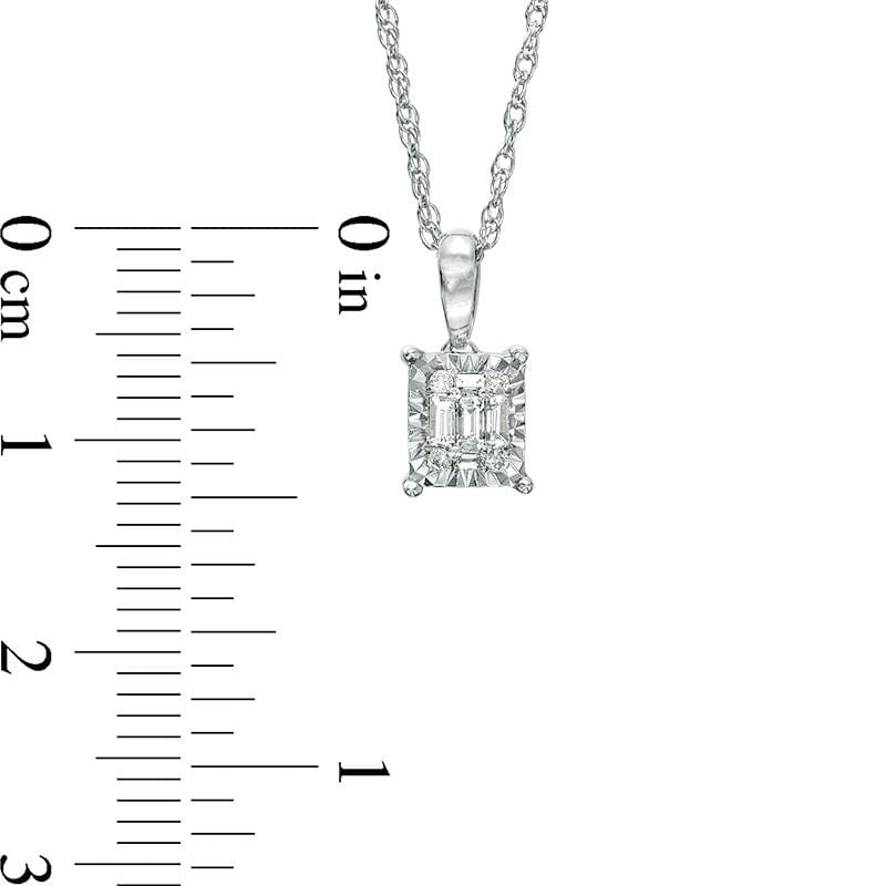 0.1 CT. T.W. Composite Baguette Natural Diamond Frame Pendant in Sterling Silver