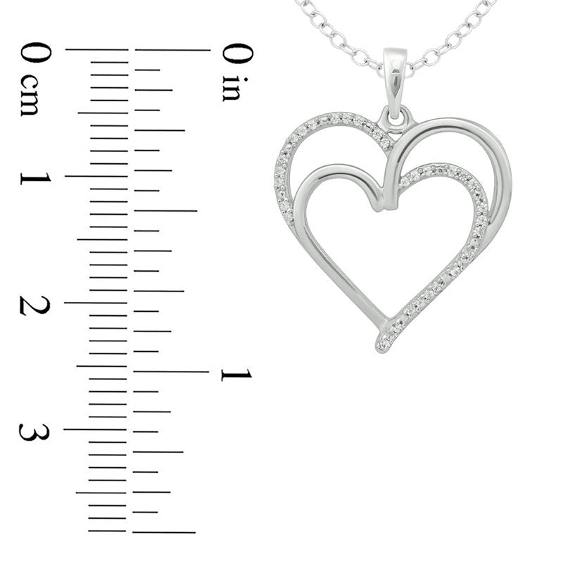 0.1 CT. T.W. Natural Diamond Double Heart Pendant in Sterling Silver