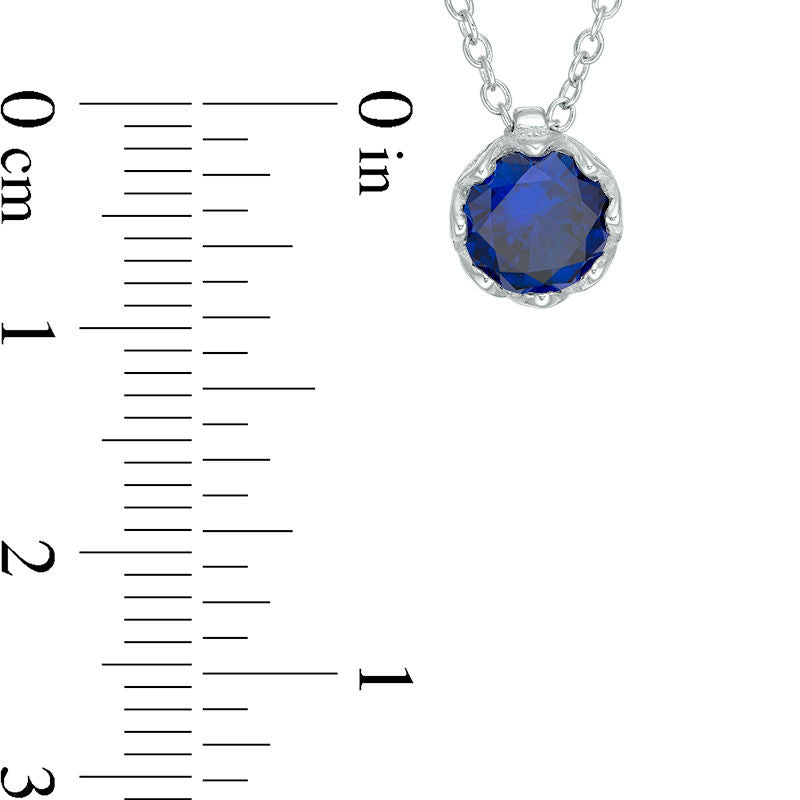 7.0mm Lab-Created Blue Sapphire Solitaire Floral Pendant in Sterling Silver - 19.5"