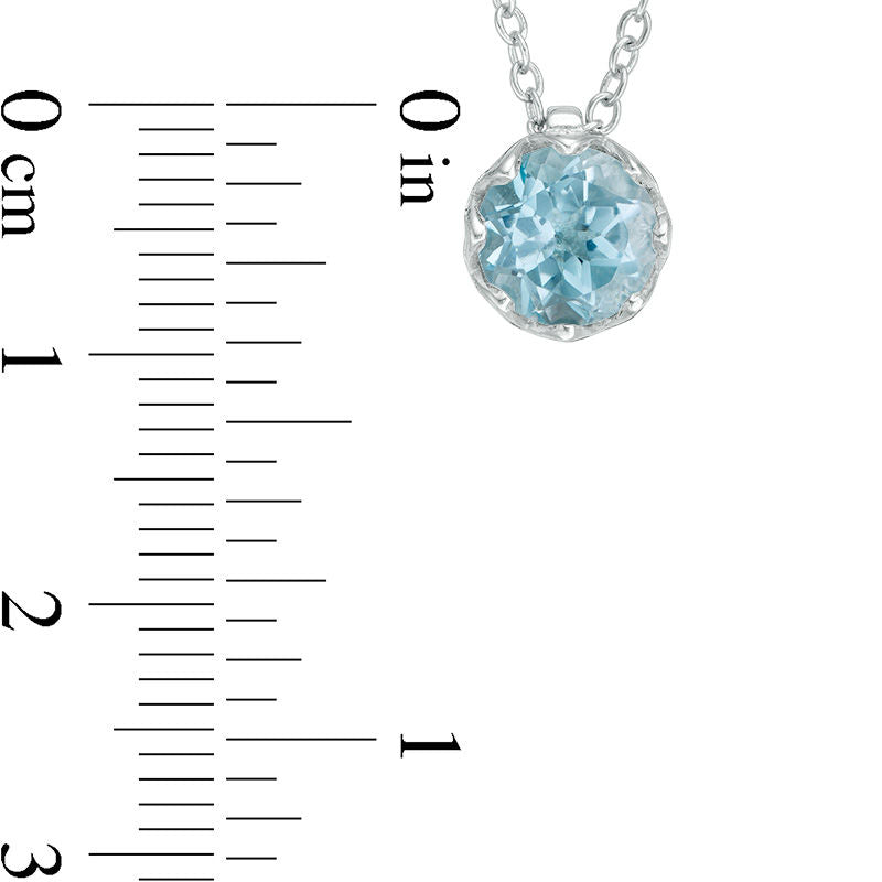 7.0mm Blue Topaz Solitaire Floral Pendant in Sterling Silver - 19.5"