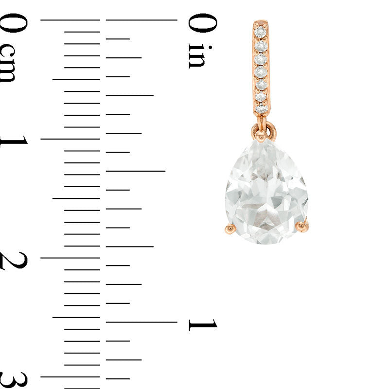 Pear-Shaped Lab-Created White Sapphire and 0.07 CT. T.W. Diamond Drop Earrings in 10K Rose Gold