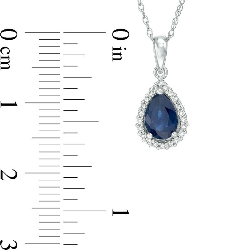 Pear-Shaped Blue Sapphire and 0.07 CT. T.W. Natural Diamond Frame Teardrop Pendant in 10K White Gold