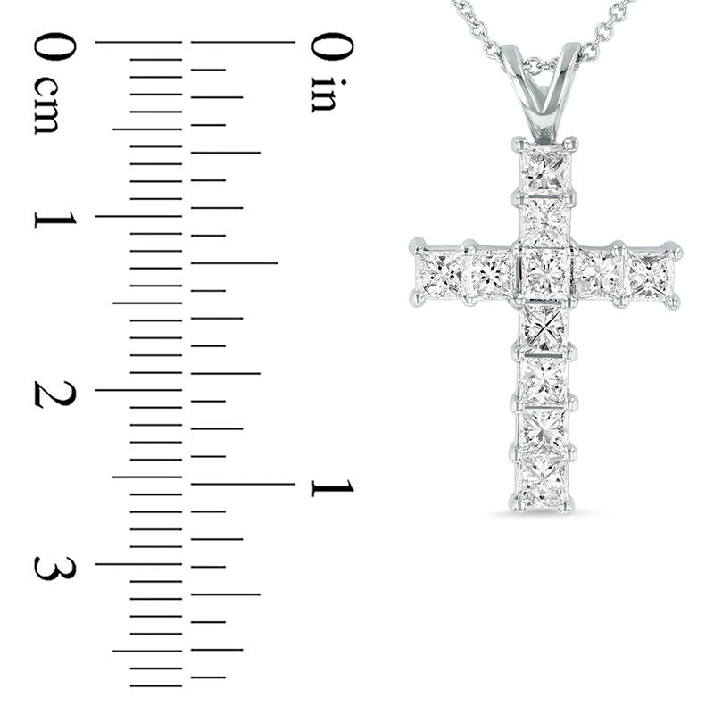 1.5 CT. T.W. Princess-Cut Natural Diamond Cross Pendant in 14K White Gold (H/SI1)