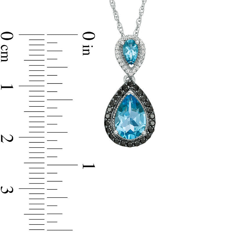 Pear-Shaped Blue Topaz and 0.25 CT. T.W. Enhanced Black and White Natural Diamond Frame Drop Pendant in Sterling Silver