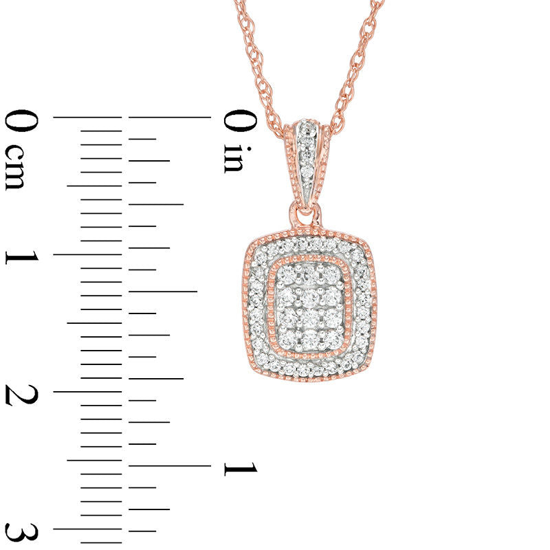 0.25 CT. T.W. Composite Natural Diamond Cushion Frame Antique Vintage-Style Pendant in 10K Rose Gold