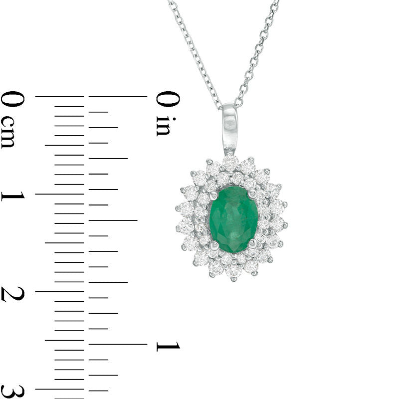 Certified Oval Emerald and 0.5 CT. T.W. Natural Diamond Starburst Frame Pendant in 14K White Gold