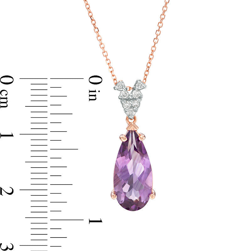 Elongated Pear-Shaped Amethyst and 0.1 CT. T.W. Natural Diamond Drop Pendant in 10K Rose Gold