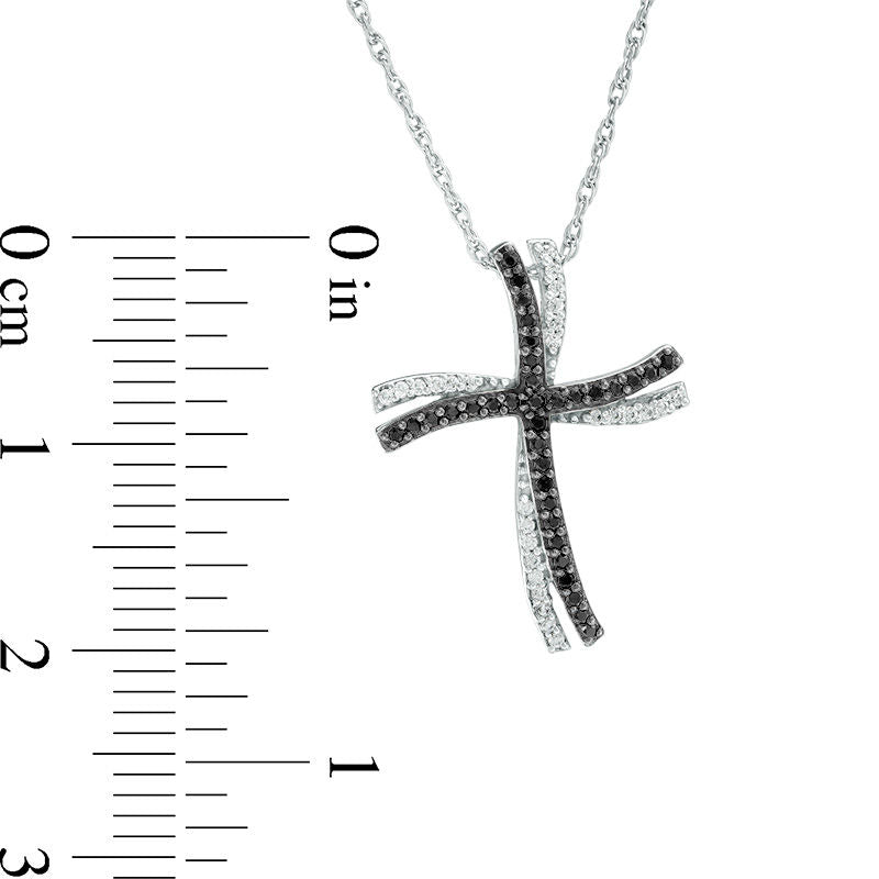 0.2 CT. T.W. Enhanced Black and White Natural Diamond Double Wavy Cross Pendant in 10K White Gold