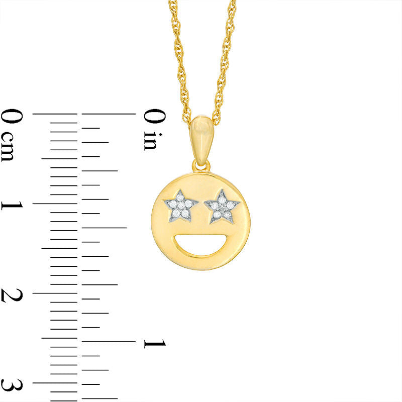 Natural Diamond Accent Smiley Face with Star-Eyes Pendant in Sterling Silver with 14K Gold Plate