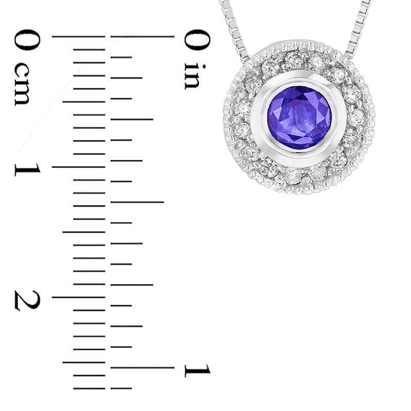 4.0mm Tanzanite and 0.1 CT. T.W. Natural Diamond Frame Antique Vintage-Style Pendant in 14K White Gold