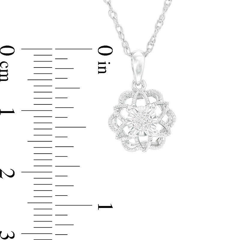 Composite Natural Diamond Accent Flower Antique Vintage-Style Pendant in Sterling Silver