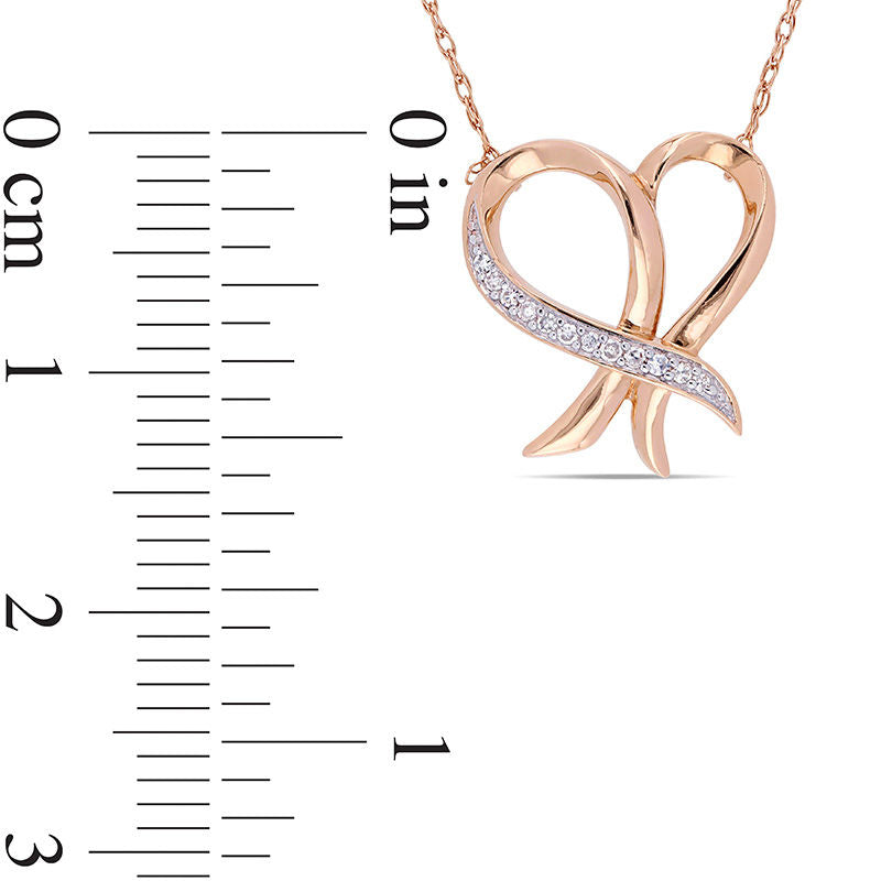 0.05 CT. T.W. Natural Diamond Outline Ribbon Heart Necklace in 10K Rose Gold - 17"