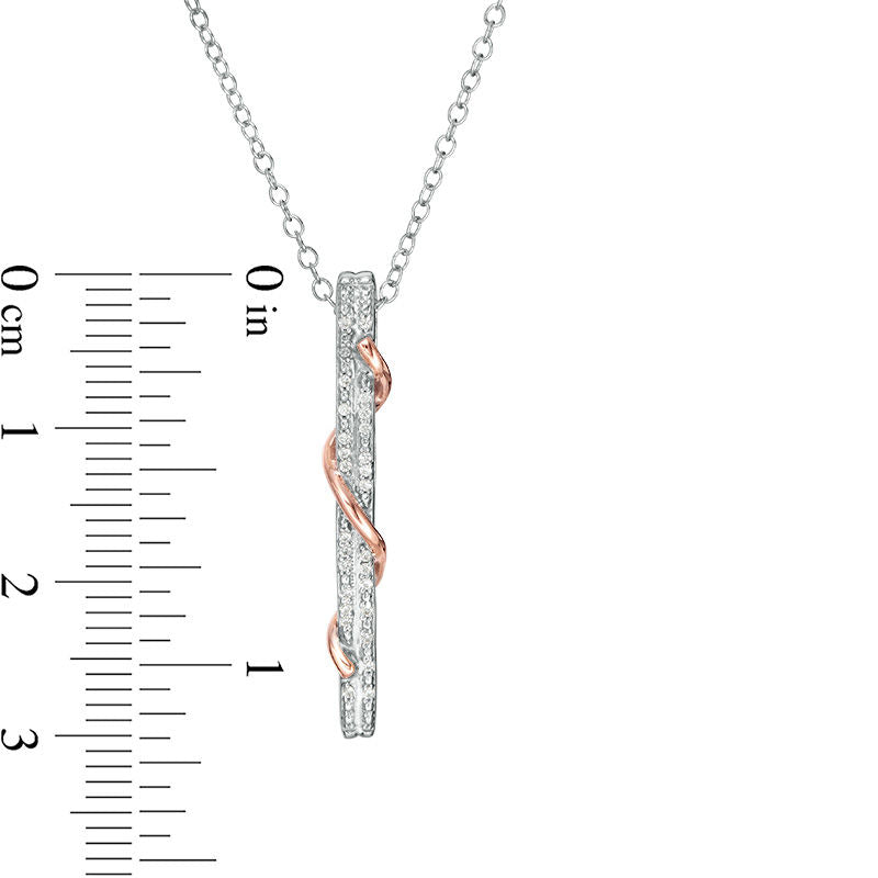 0.1 CT. T.W. Natural Diamond Double Row Bar Overlay Pendant in Sterling Silver and 10K Rose Gold