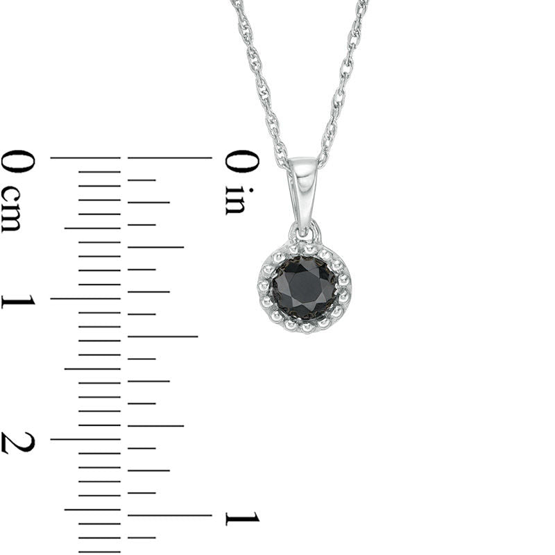 0.38 CT. Enhanced Black Natural Clarity Enhanced Solitaire Beaded Frame Pendant in 10K White Gold