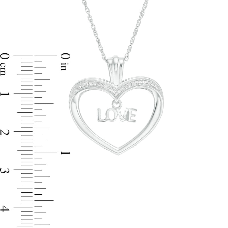 0.1 CT. T.W. Natural Diamond "LOVE" Charm in Heart Pendant in Sterling Silver