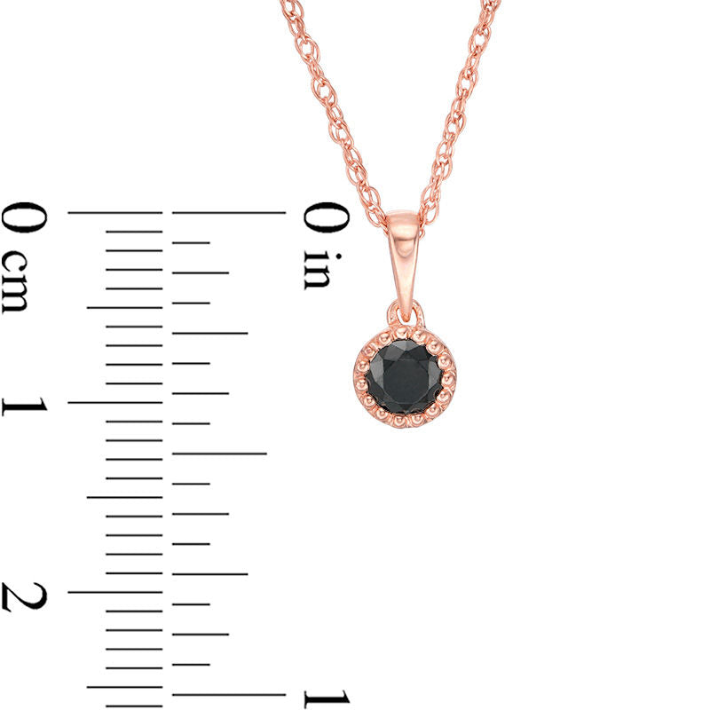 0.2 CT. Enhanced Black Natural Clarity Enhanced Solitaire Beaded Frame Pendant in 10K Rose Gold