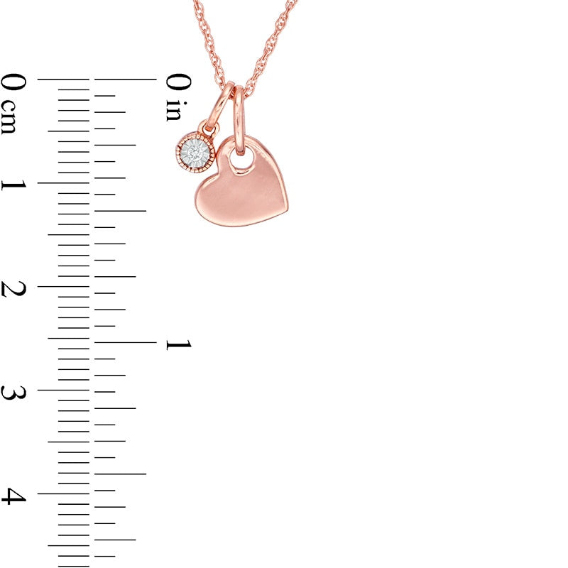 Natural Clarity Enhanced Accent Solitaire and Heart Charm Pendant in Sterling Silver with 14K Rose Gold Plate