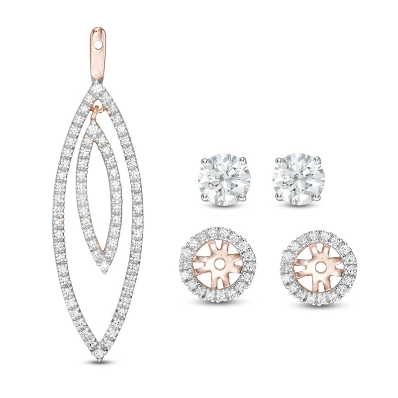 1 CT. T.W. Diamond Frame and Double Open Marquise Drop Earring Jackets in  14K Rose Gold