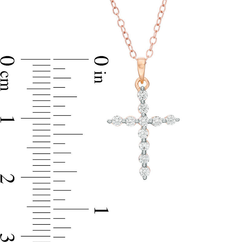 0.33 CT. T.W. Natural Diamond Cross Pendant in 14K Rose Gold