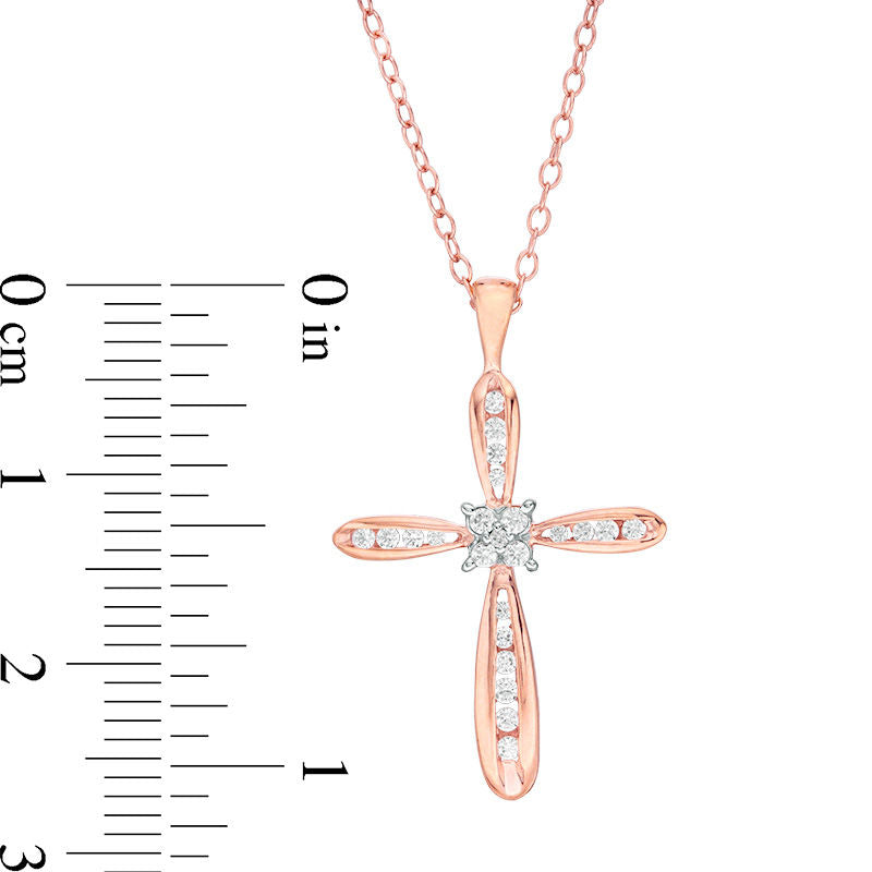 0.25 CT. T.W. Natural Diamond Cross Pendant in 14K Rose Gold