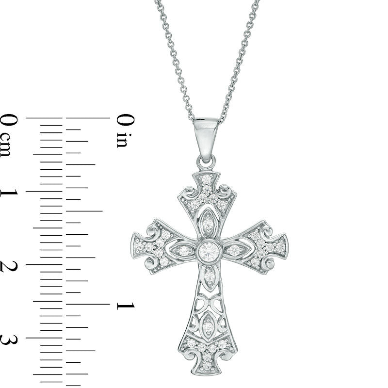 0.33 CT. T.W. Natural Diamond Ornate Cross Pendant in 14K White Gold