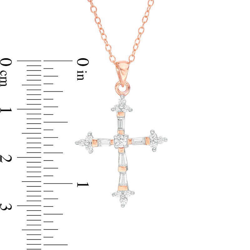 0.5 CT. T.W. Baguette and Round Natural Diamond Cross Pendant in 14K Rose Gold