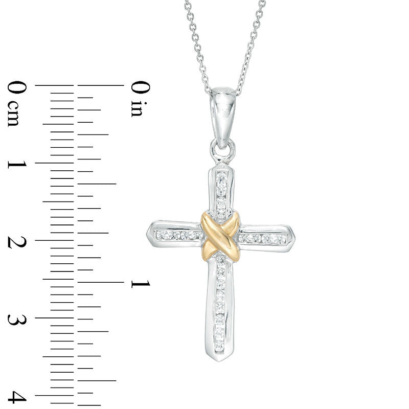 0.25 CT. T.W. Natural Diamond "X" Cross Pendant in 14K Two-Tone Gold