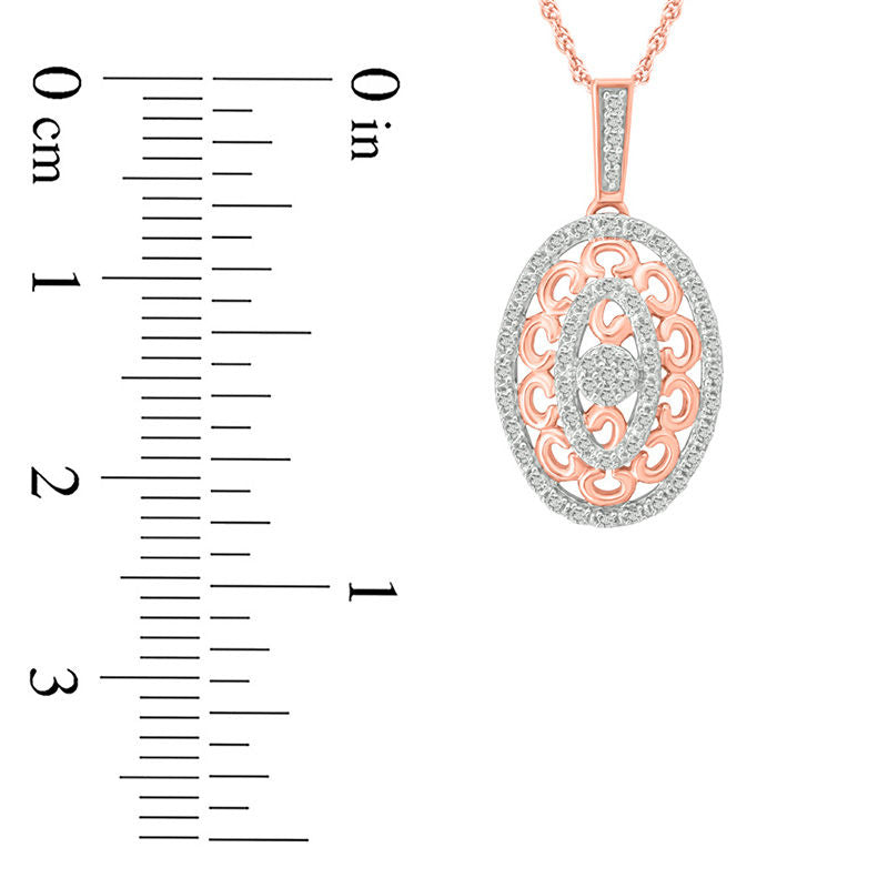 0.13 CT. T.W. Natural Diamond Cutout Oval Medallion Pendant in 10K Rose Gold