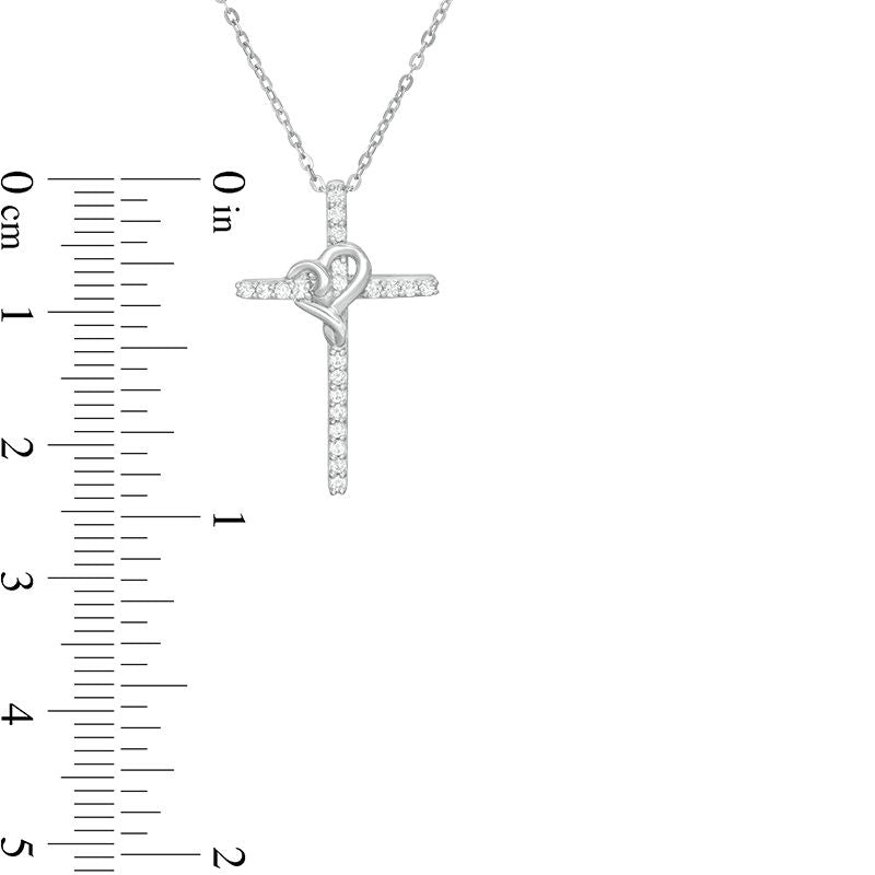 0.13 CT. T.W. Natural Diamond Cross with Heart Pendant in Sterling Silver