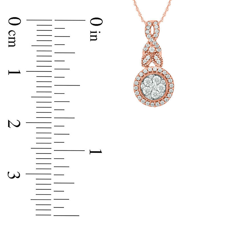 0.25 CT. T.W. Composite Natural Diamond Frame Twist Leaf Antique Vintage-Style Pendant in 10K Rose Gold