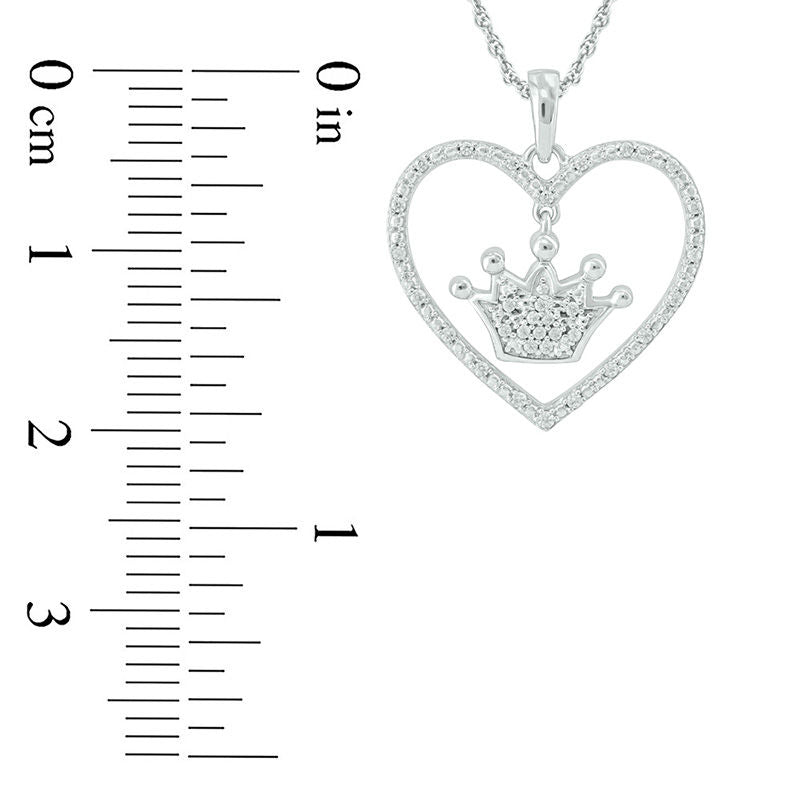 0.1 CT. T.W. Natural Diamond Heart Outline with Crown Drop center Pendant in 10K White Gold