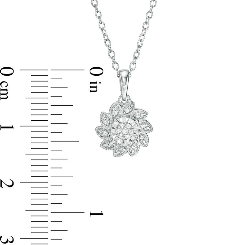 0.05 CT. T.W. Natural Diamond Flower Antique Vintage-Style Pendant in Sterling Silver