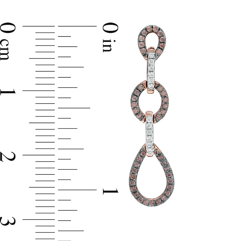 0.38 CT. T.W. Enhanced Champagne and White Diamond Linked Teardrop Earrings in 10K Rose Gold