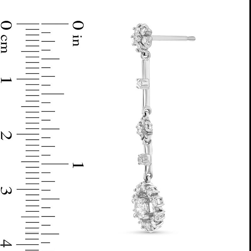 1 CT. T.W. Diamond Sunburst Frame Drop Earrings in 14K White Gold