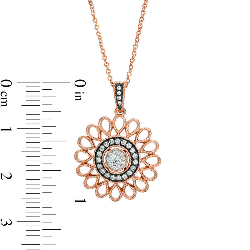 0.38 CT. T.W. Natural Diamond Flower Outline Antique Vintage-Style Pendant in 10K Rose Gold with Black Rhodium