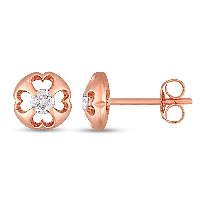 0.25 CT. T.W. Diamond Heart Cut-Out Solitaire Stud Earrings in 10K Rose Gold