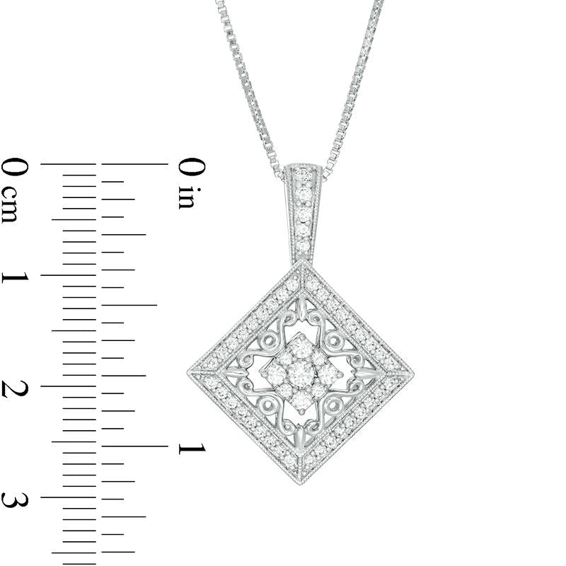 0.5 CT. T.W. Natural Diamond Tilted Square Frame Filigree Pendant in 10K White Gold