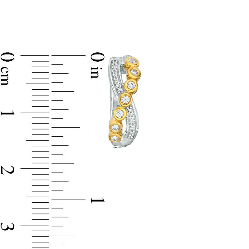 0.2 CT. T.W. Diamond Bezel-Set Crossover Hoop Earrings in 10K Two-Tone Gold