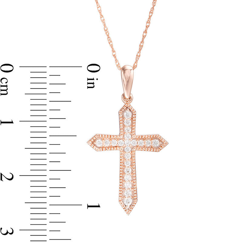 0.17 CT. T.W. Natural Diamond Antique Vintage-Style Cross Pendant in 10K Rose Gold