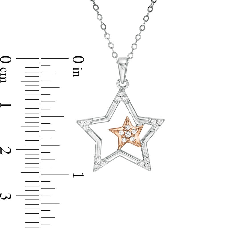 0.13 CT. T.W. Natural Diamond Double Star Pendant in 10K Two-Tone Gold