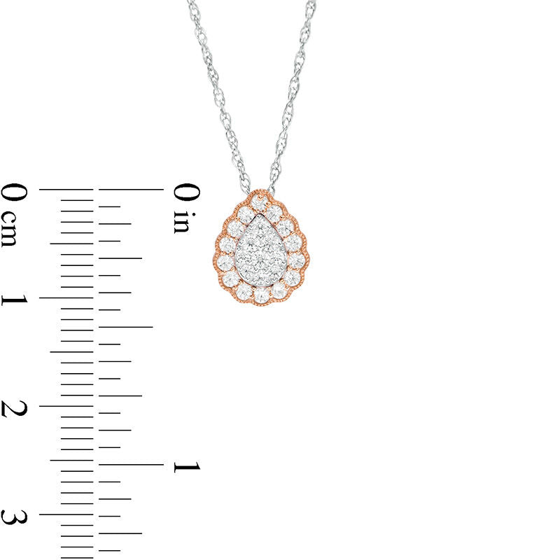 0.33 CT. T.W. Composite Teardrop Natural Diamond Scallop Frame Antique Vintage-Style Pendant in 10K Two-Tone Gold