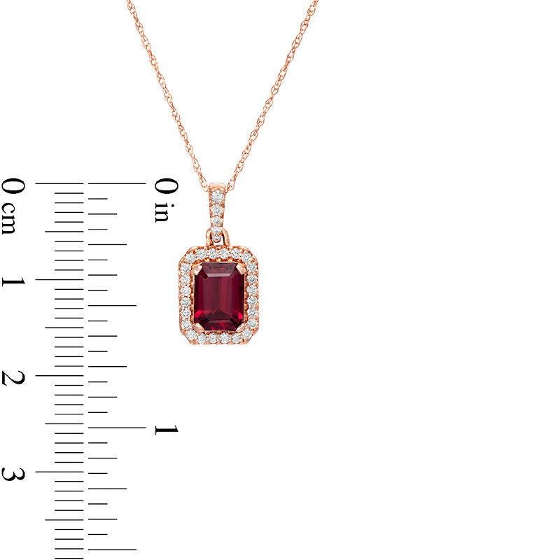 Emerald-Cut Garnet and 0.17 CT. T.W. Natural Diamond Octagon Frame Drop Pendant in 14K Rose Gold