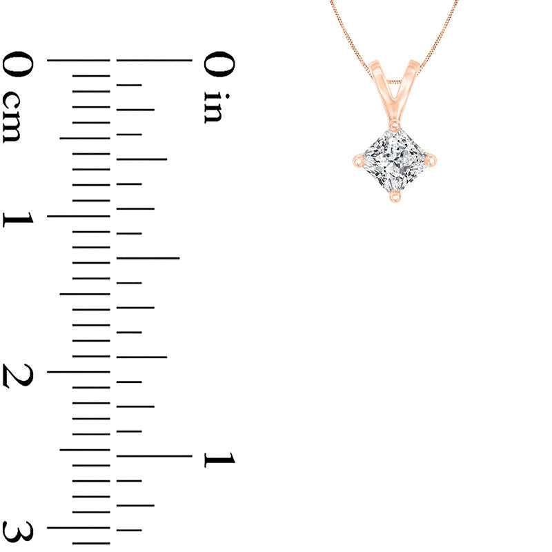 0.25 CT. Certified Princess-Cut Natural Clarity Enhanced Solitaire Pendant in 14K Rose Gold (I/VS2)