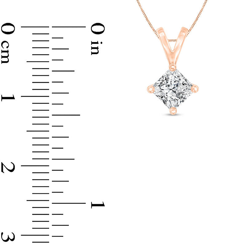 0.75 CT. Certified Princess-Cut Natural Clarity Enhanced Solitaire Pendant in 14K Rose Gold (I/VS2)